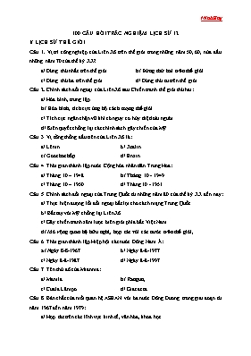 100 Câu hỏi trắc nghiệm môn Lịch sử lớp 12 (Có đáp án)